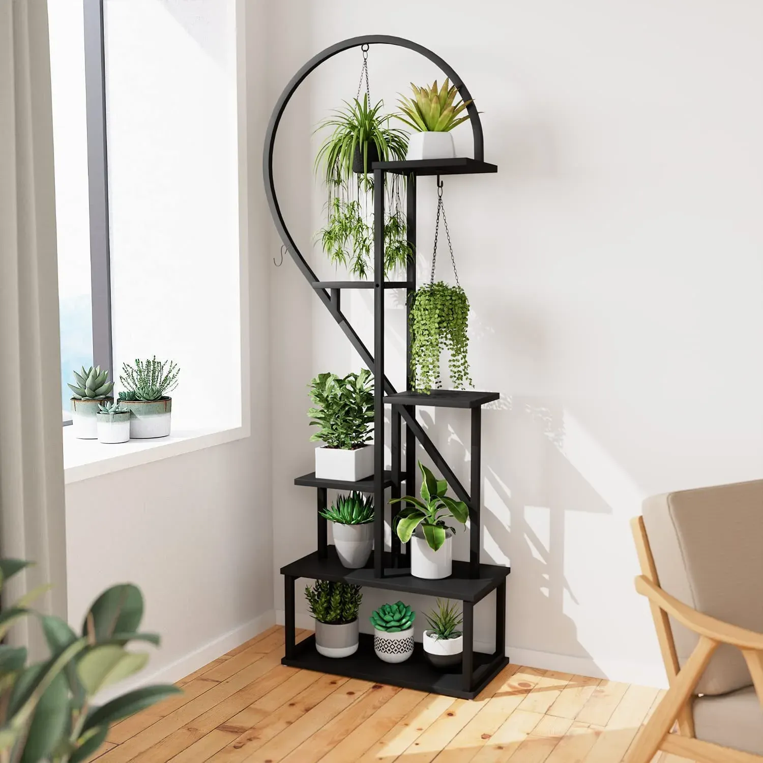 Metal Plant Stand Indoor with Wheels, Creative Heart Shape Plant Shelf Holder, 6 Tier Tall Plant Stand for Indoor Plants Multiple Plant Rack for Home Decor, Balcony, Patio, Garden.Extra Gardening Tools &Screwdriver Drill Bit as gifts