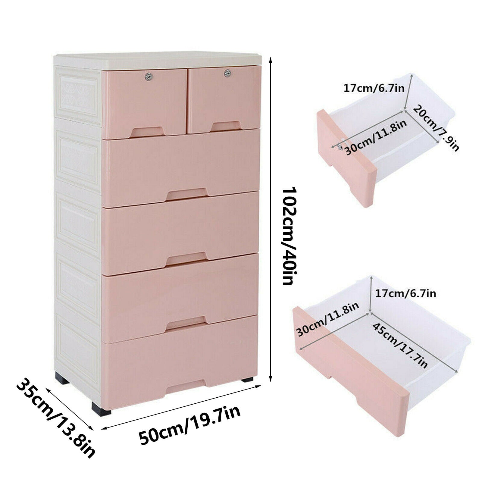 OUKANING Plastic Chest of Drawers 6 Drawer Dresser Bedroom Nightstand Storage Cabinet Pink Store clothes for Bedroom Living Room