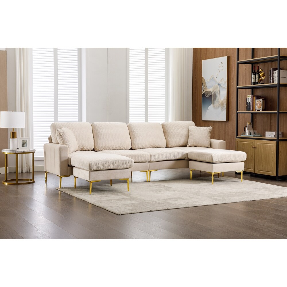 Living Room U Shaped Sectional Sofa Set: 4 Seats  Two Ottomans  Two Pillows Included   Spacious Seating