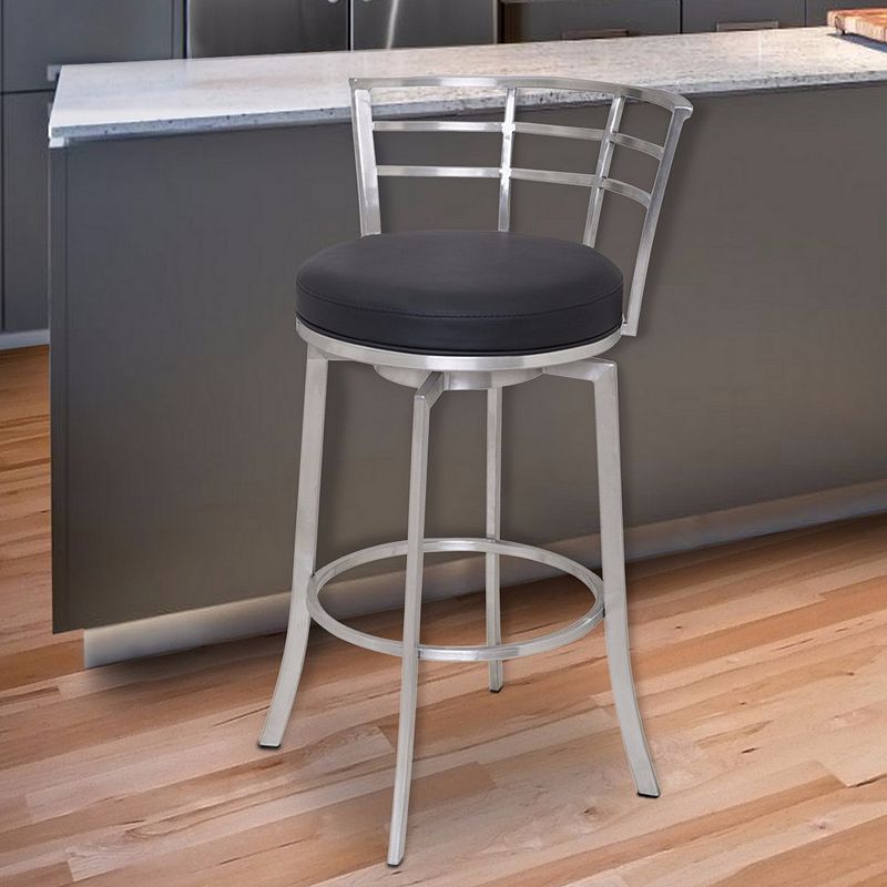 30 Inch Counter Height Barstool with Leatherette Seat， Silver and Black