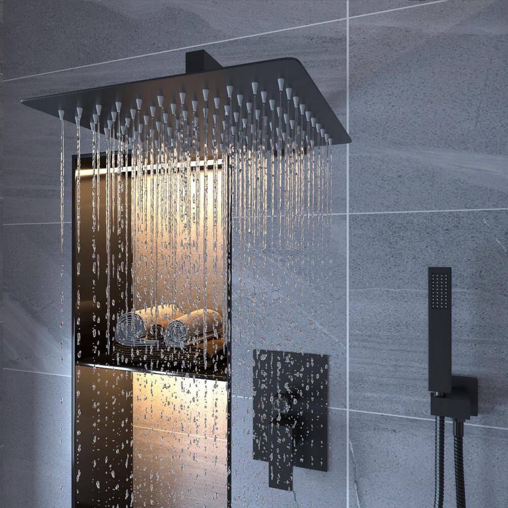 BWE 3-Spray Patterns With 2.5 GPM 12 in. Showerhead Wall Mounted Dual Shower Heads With Valve in Matte Black A-95012-Black-S