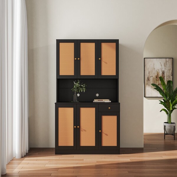 Wood Closet with 6 Doors，1 Drawer and 1 Open Shelves， Easy Cleaning， Durability and Easy Maintenance - - 37938179