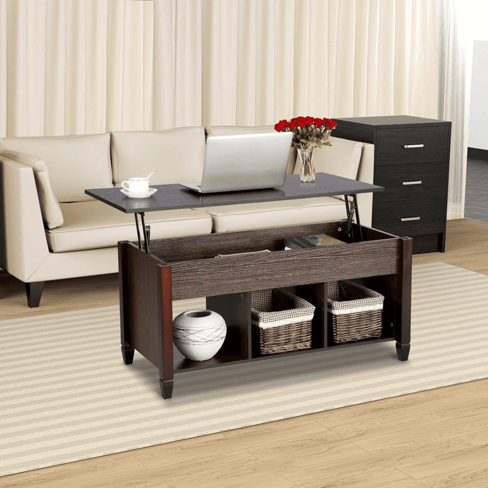 SMILE MART Modern Lift Top Coffee Table with 3 Storage Compartments, Espresso