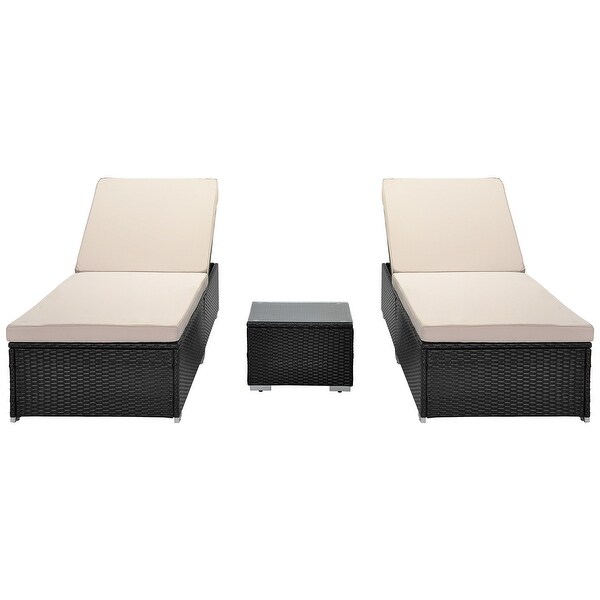 3-Piece Rattan Wicker Patio Chaise Lounge Set， 2 Adjustable Lounge Chaise and Side Table