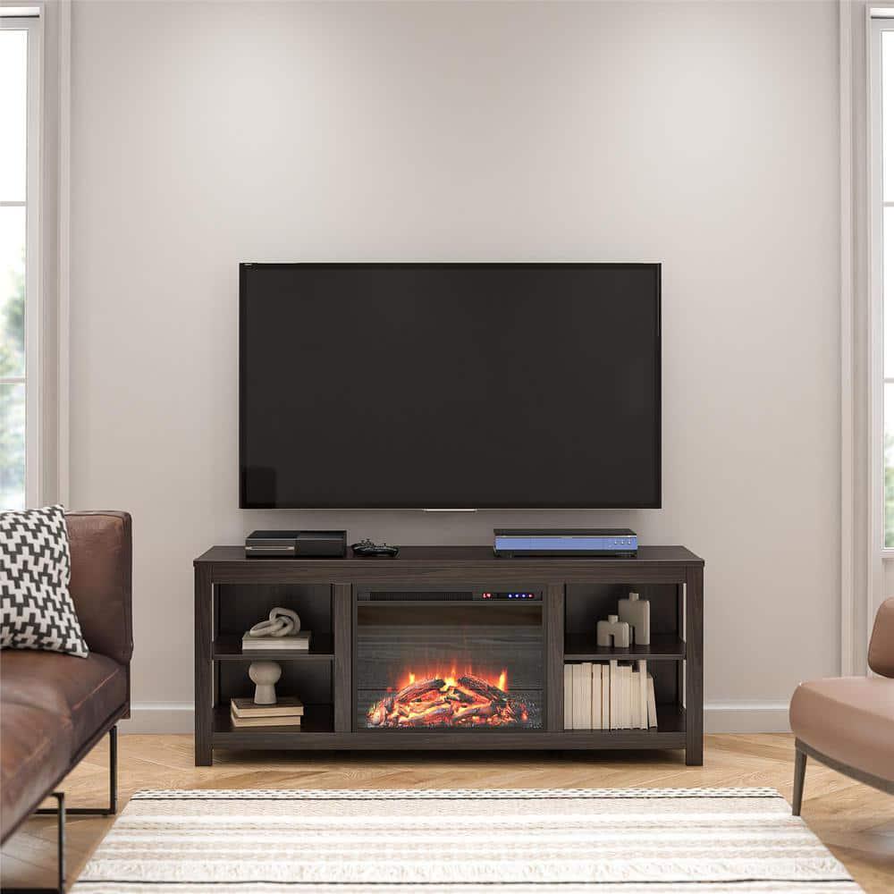 Ameriwood Home Eagle Hollow 5961 in Freestanding Electric Fireplace TV Stand in Espresso Fits TVs Up to 74 in