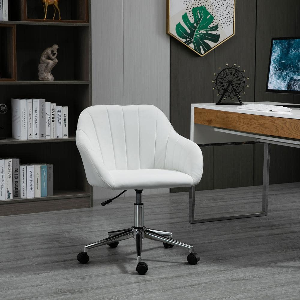 Vinsetto White, Mid-Back Home Office Chair Adjustable Height Computer Desk Chair with Padded Back and Armrests, PU Leather 921-439WT