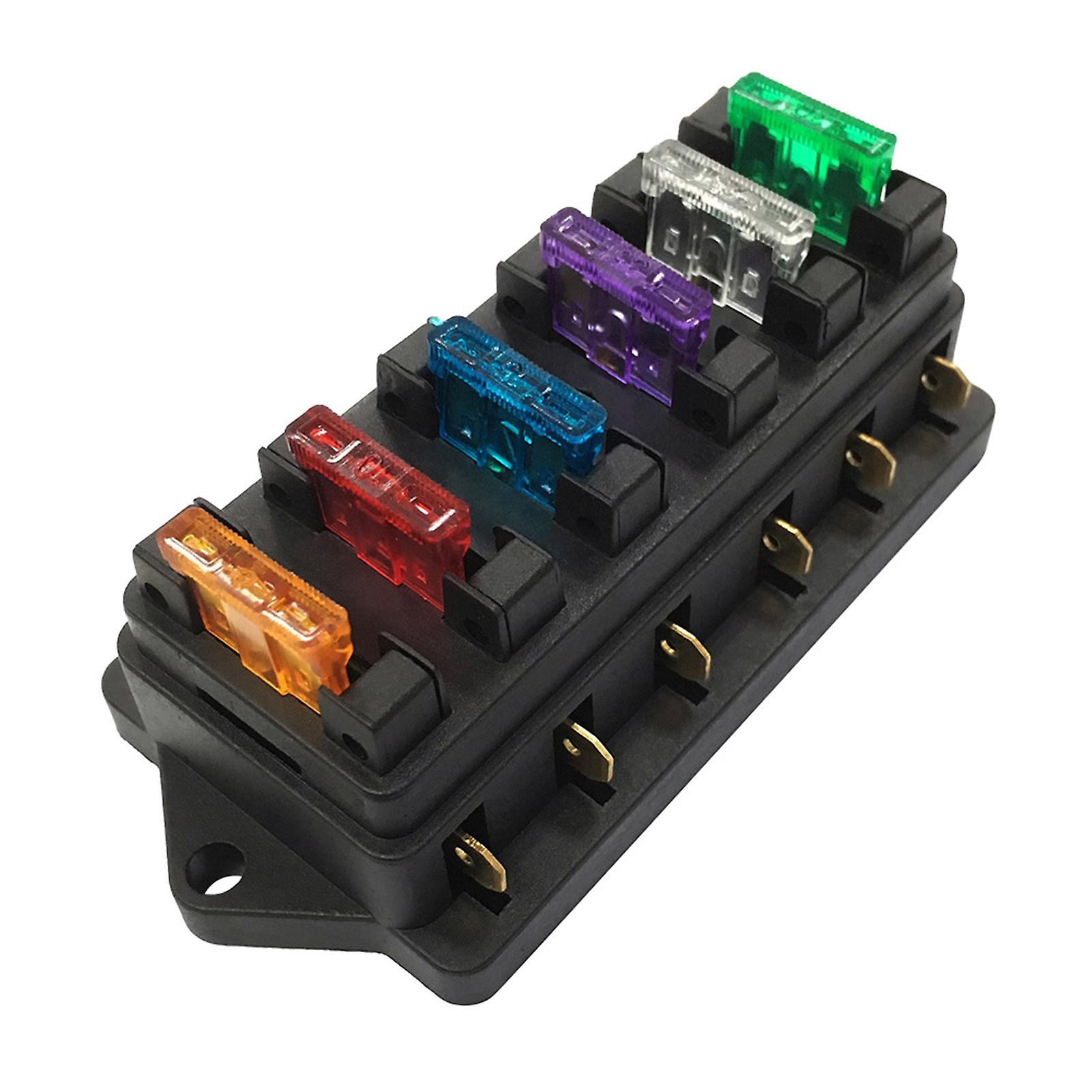 6 Way Fuse Holder Box Car Vehicle Automotive Circuit Blade Fuse Block With 6 Standard Fuses