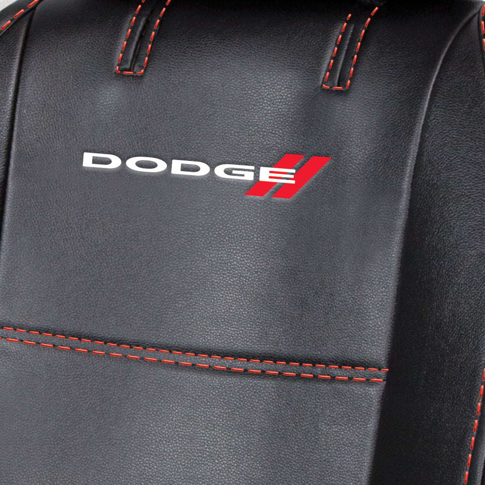 Plasticolor New Pair of Dodge Logo Universal Side Less Car SUV Truck Seat Cover with Headrest and Air Freshener Deluxe Version