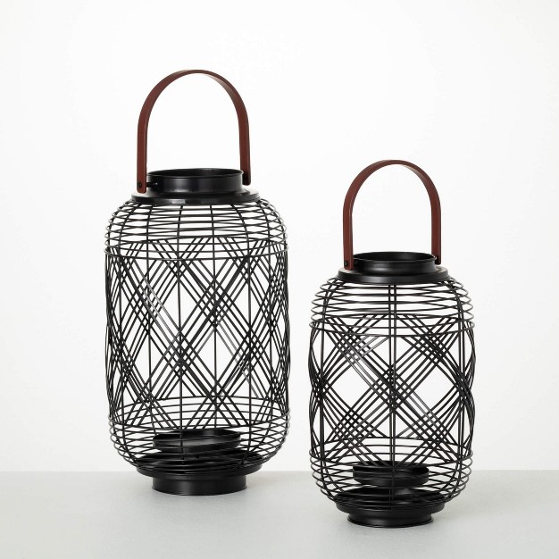 amp 12 25 quot Moden Black Woven Lantern Set Of 2 Metal