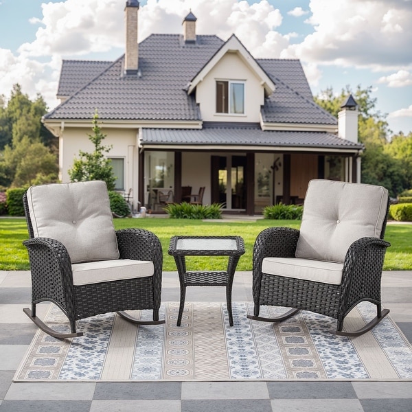 Gymojoy Patio Furniture Set PE Wicker Rocking Chairs and Side Table