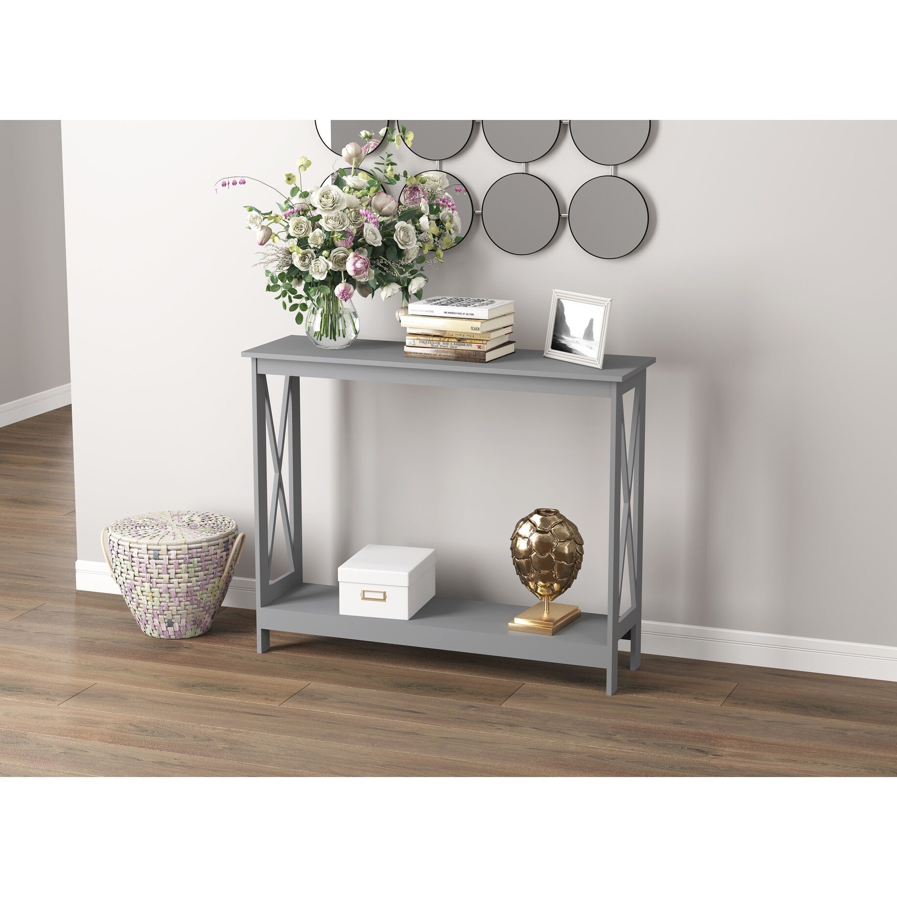 Console Table 39.5L Light Grey 1 Shelf - 39'5' x 11'75' x 31'5'