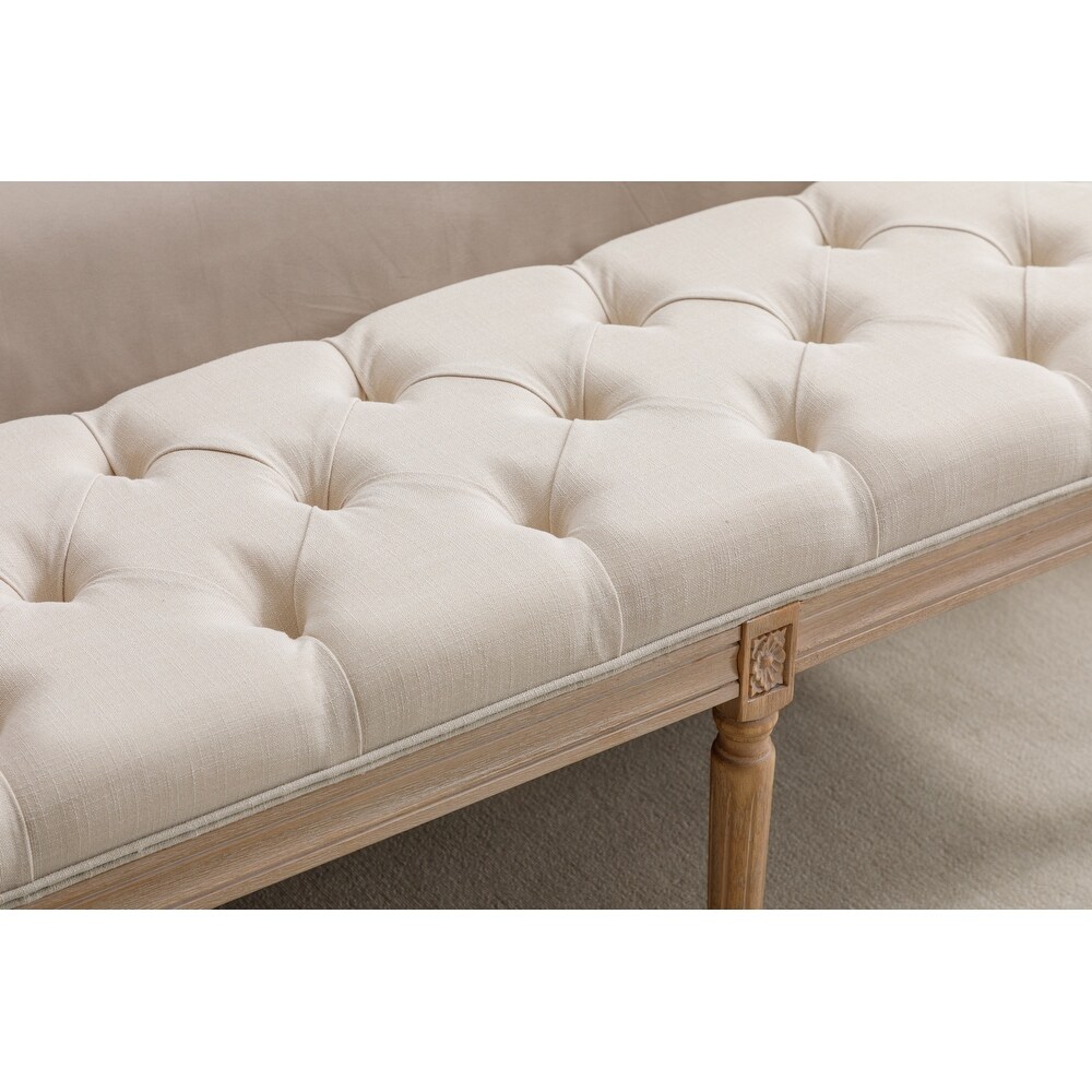 Modern Beige Tufted Upholstered Ottoman Bench  Velvet Dining Bench Footrest Stool Accent Bench for Bedroom   Entryway