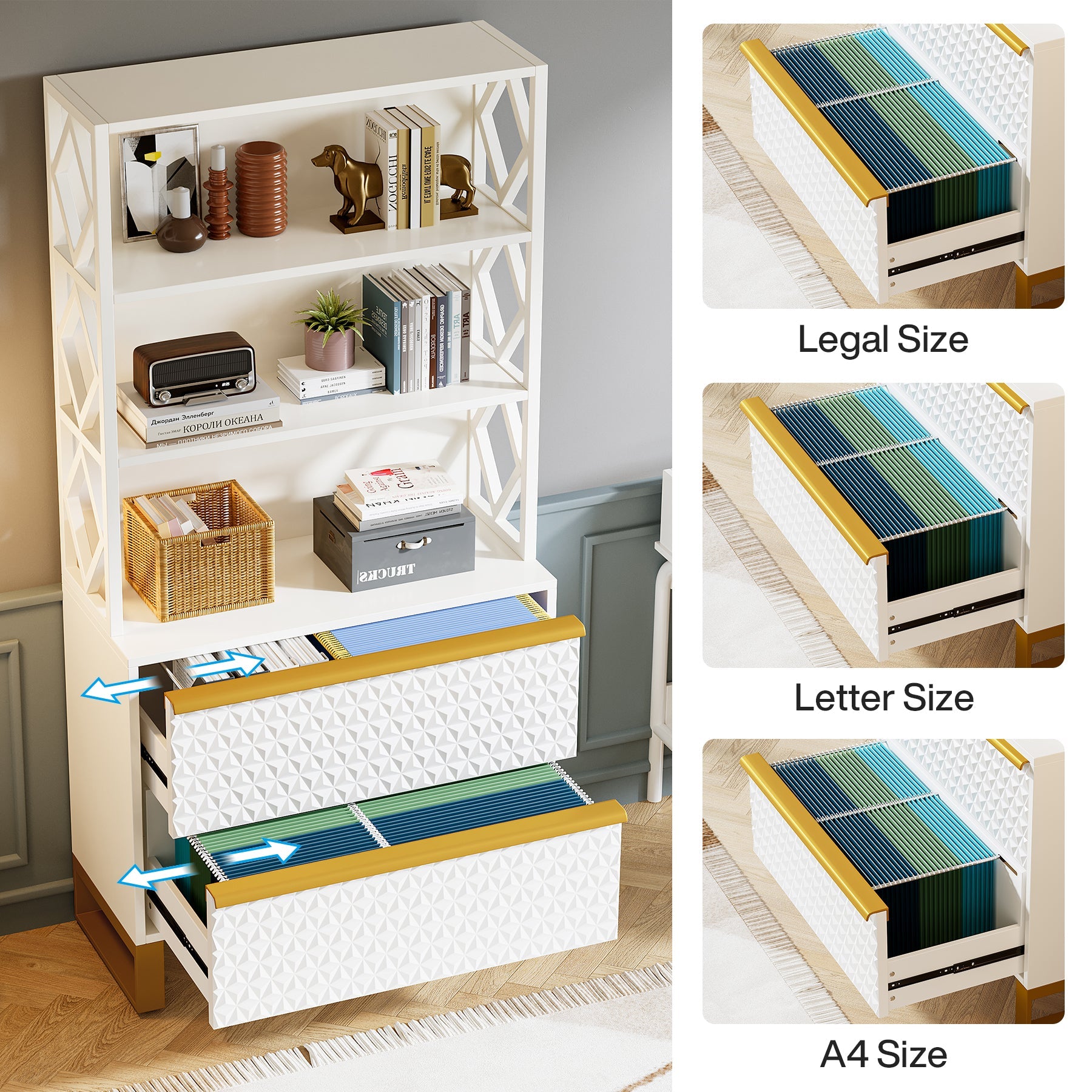 2-Drawer File Cabinet, Vertical Filing Cabinet with with Open Shelves