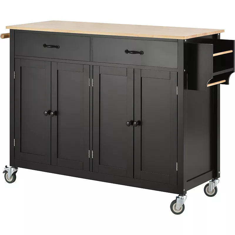 Merax Kitchen Island Cart with Solid Wood Top and Locking Wheels