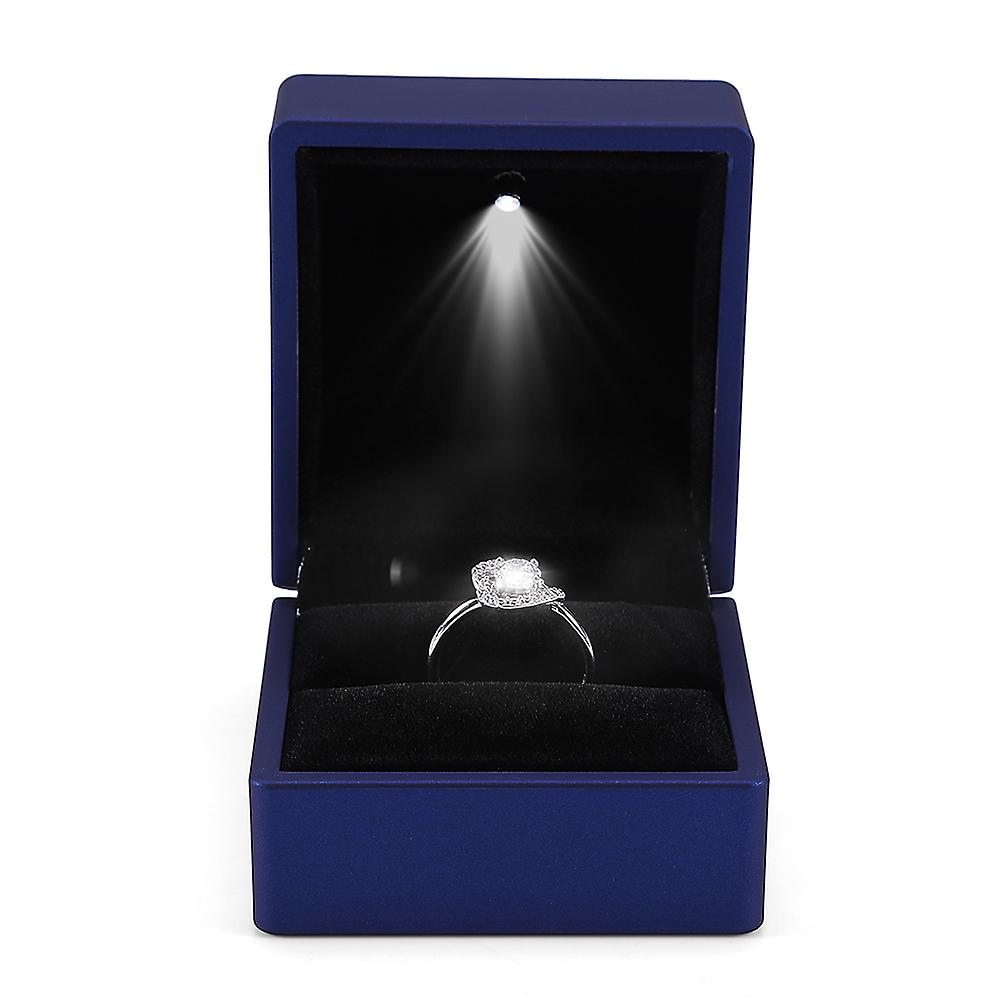 Fashionable Led Lighted Ring Storage Box Jewelry Display Case Gift Blue