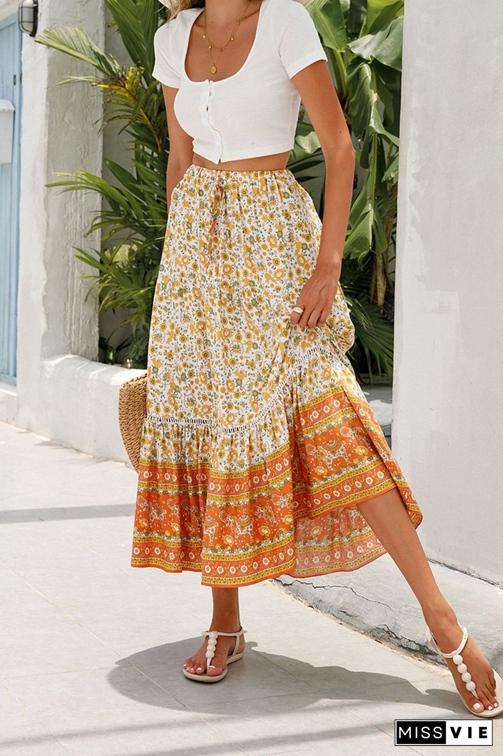 High Waist Bohemia Floral Prnit Skirt Dress