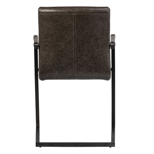 Greyson Top Grain Leather and Black Iron Dining Armchair， Vintage Brown - N/A