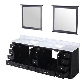 Lexora Dukes 84 in. W x 22 in. D Espresso Double Bath Vanity Carrara Marble Top and 34 in. Mirrors LD342284DGDSM34