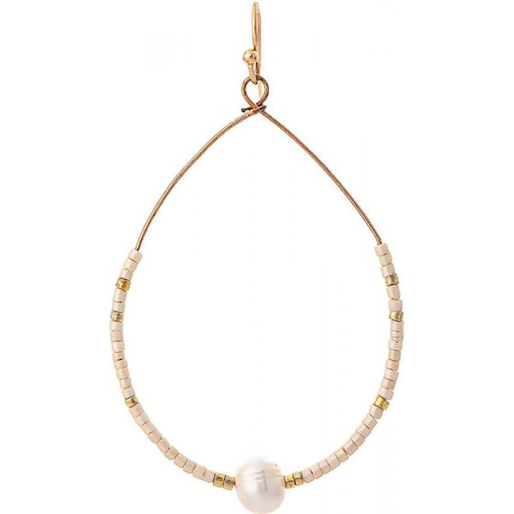 Rain  Gold Ivory Bead Pearl Teardrop Earrings