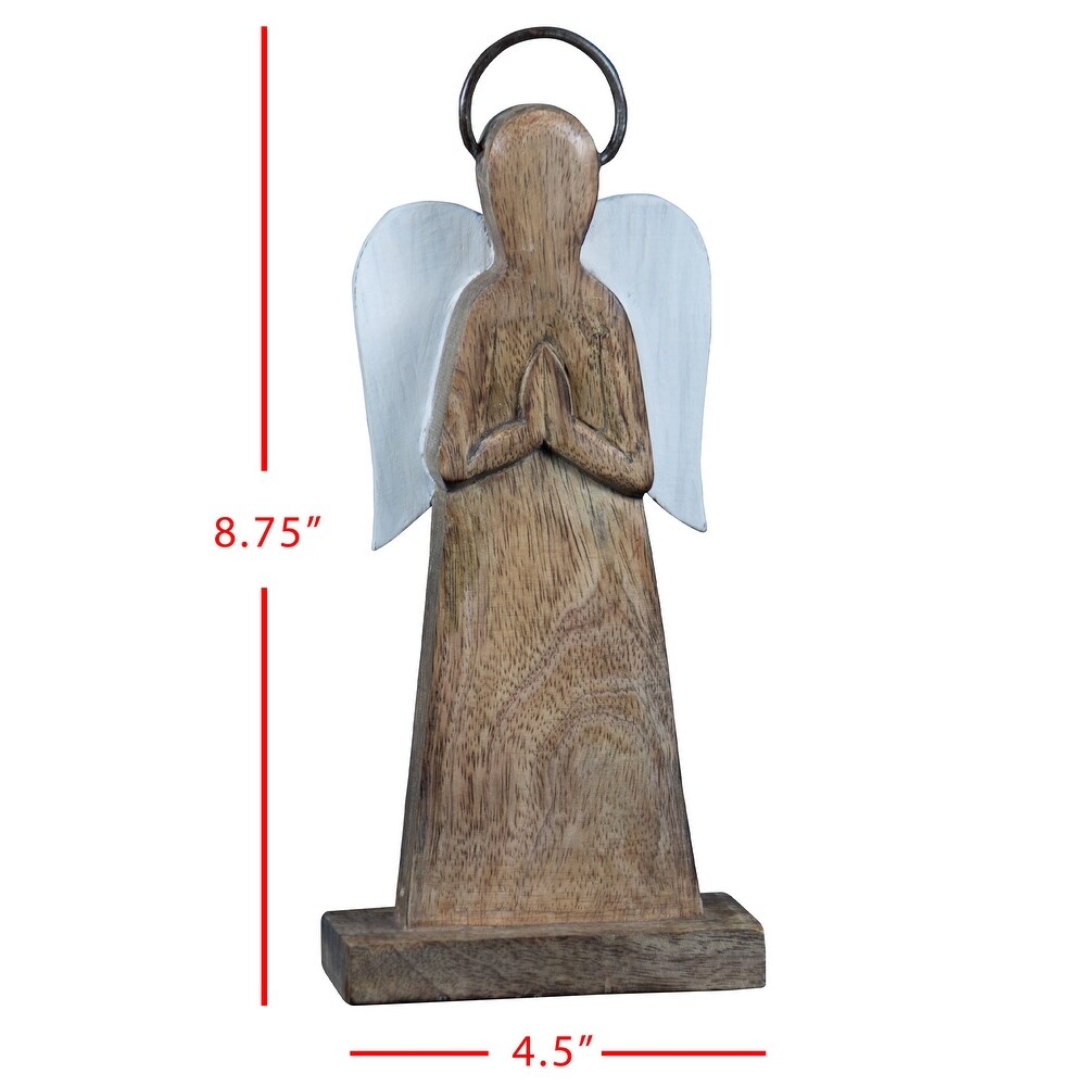 Foreside Home   Garden White Wood and Metal Angel Figurine