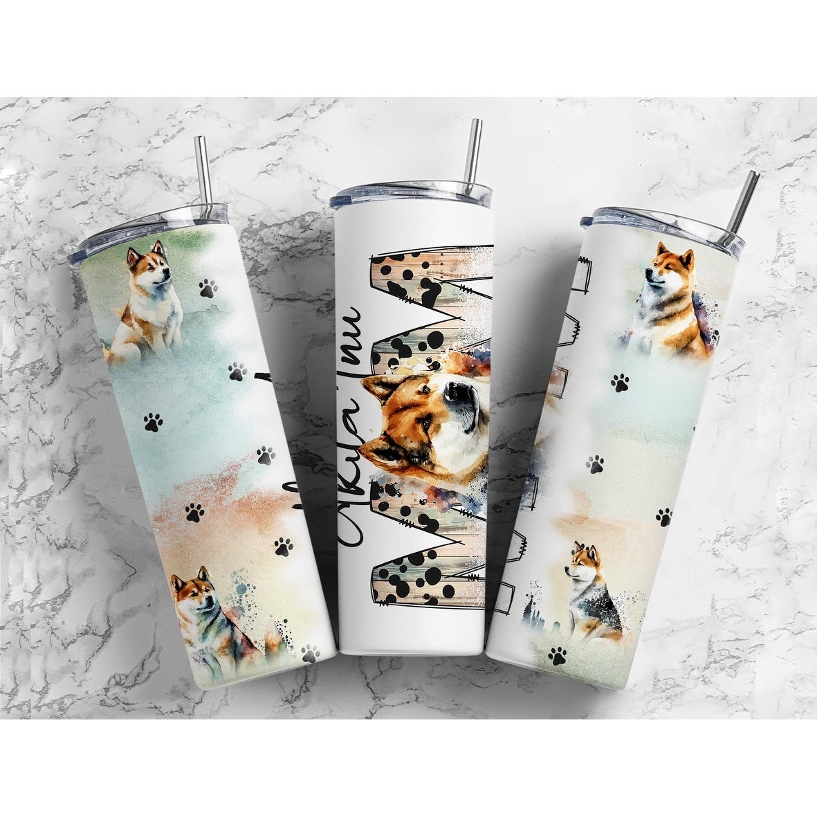 Akita Inu Dog Mom 20 Oz Insulated Skinny Metal Tumbler w/Lid and Straw - Multi