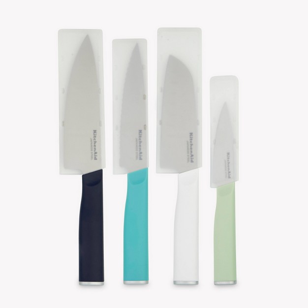 Kitchenaid 4pc Chef Knife Set White dark Blue aqua Blue