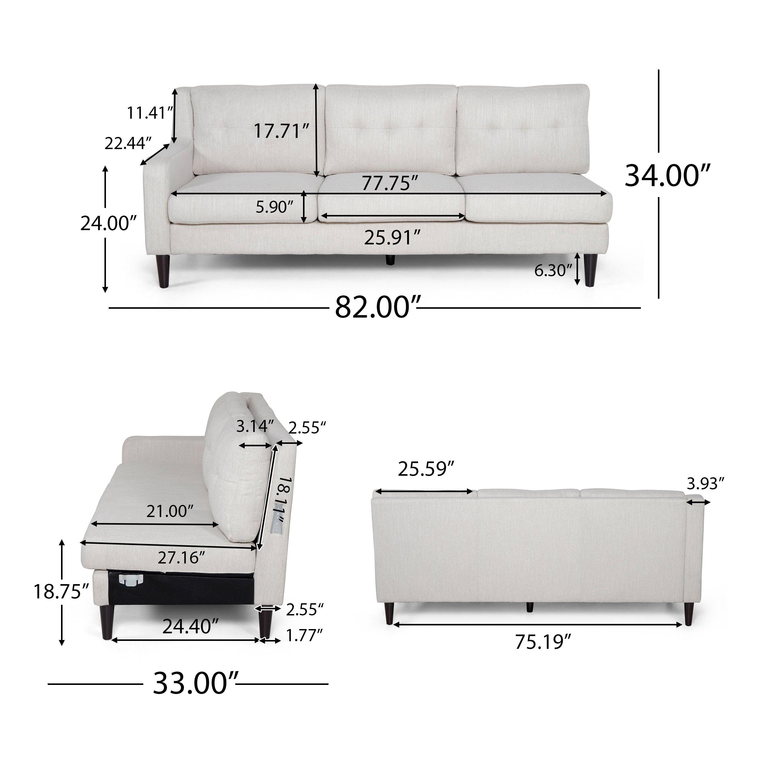 McCone Contemporary Tufted Fabric 7 Seater Sectional Sofa Set