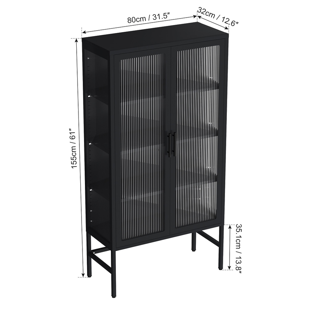 Double Glass Door Storage Cabinet with Adjustable Shelves and Feet Cold Rolled Steel Sideboard Furniture