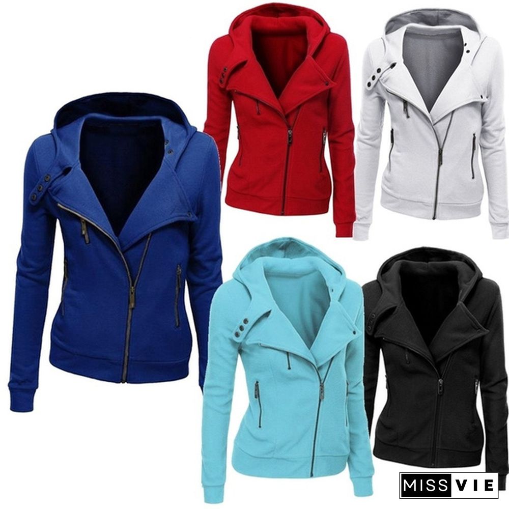 Large Size Women Sports Personality Side Zipper Hooded Cardigan Sweatshirt Sweater Jacket Fashion Coat