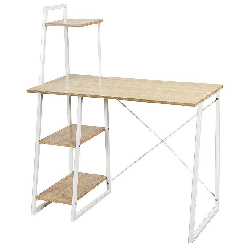 Study Workstation Computer Desk With 4 Tier Shelves