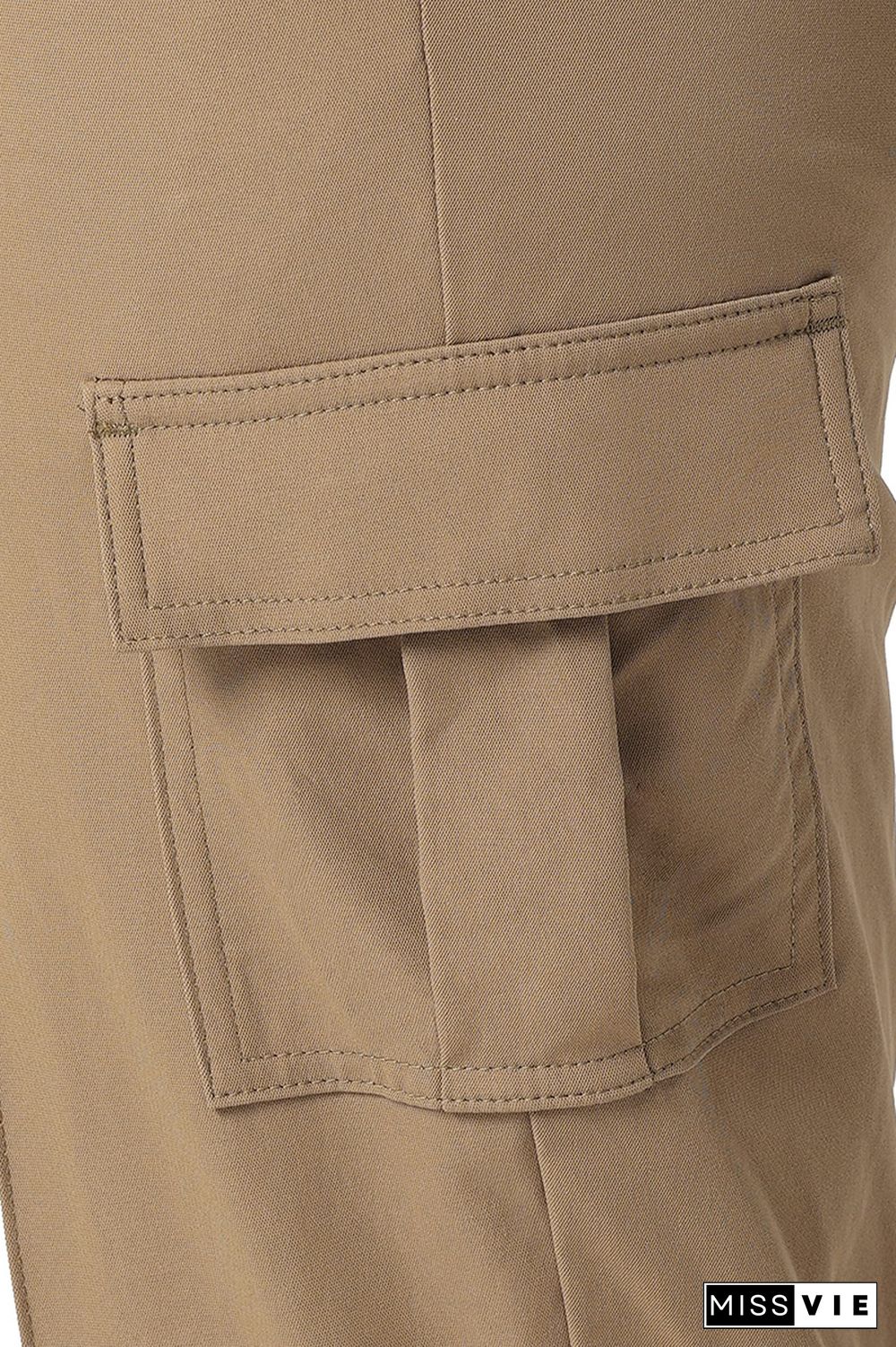 Solid Seam Front Multi Pocket Low Rise Cargo Pants