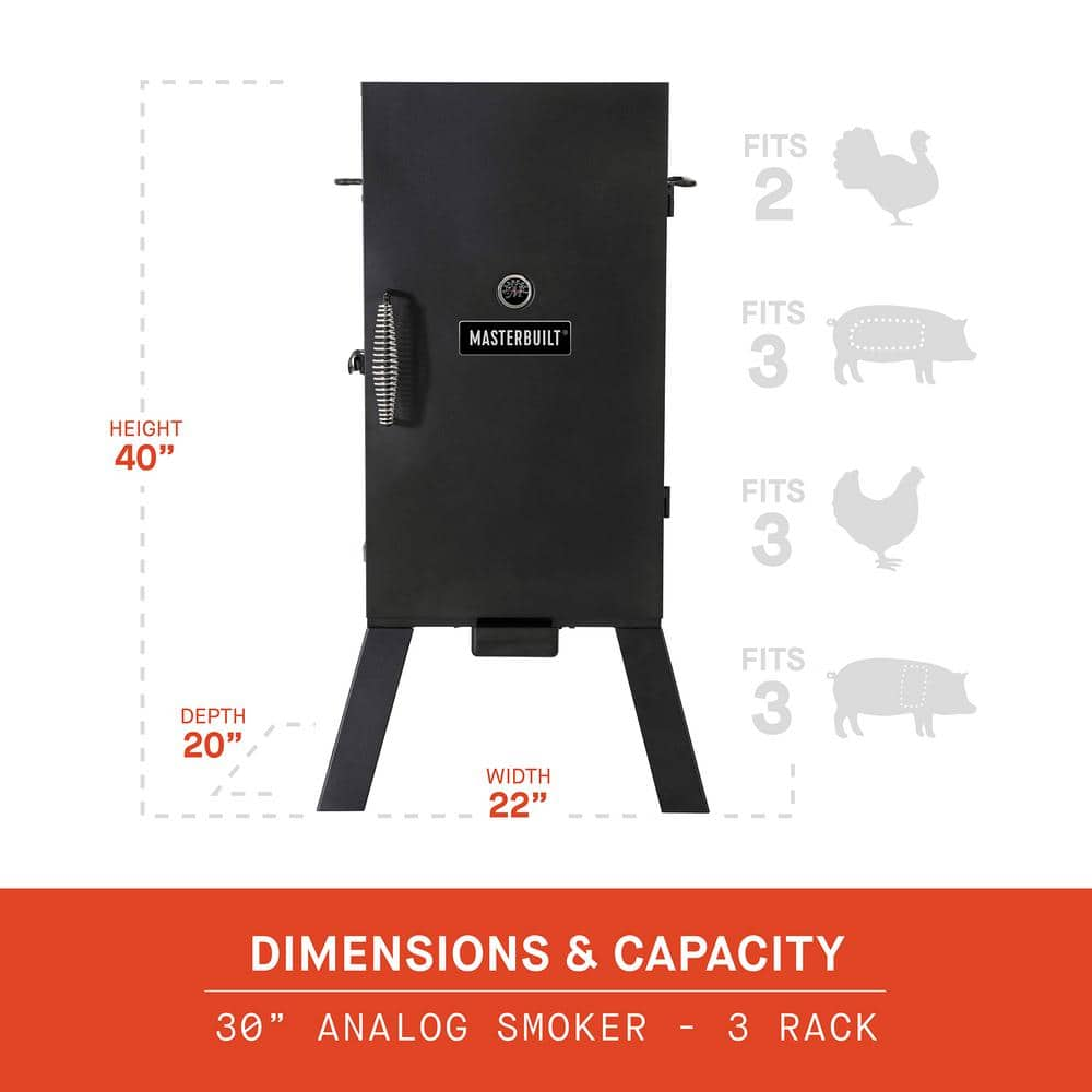 Masterbuilt 30 in. Analog Electric Smoker in Black with 3 Racks MB20070210