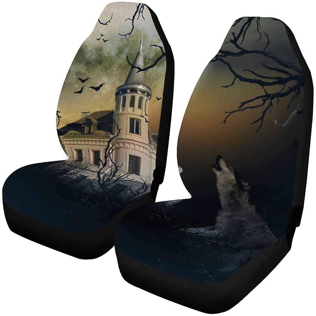 Set Of 2 Car Seat Covers Pcs Haunted Castle Universal Auto Front Seats Protector Fits For Car，suv Sedan，truck