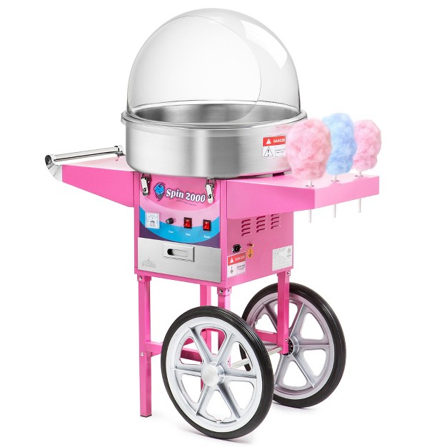 Olde Midway Cotton Candy Machine With Cart And Bubble Shield Electric Candy Floss Maker With 3 Bin Storage Drawer