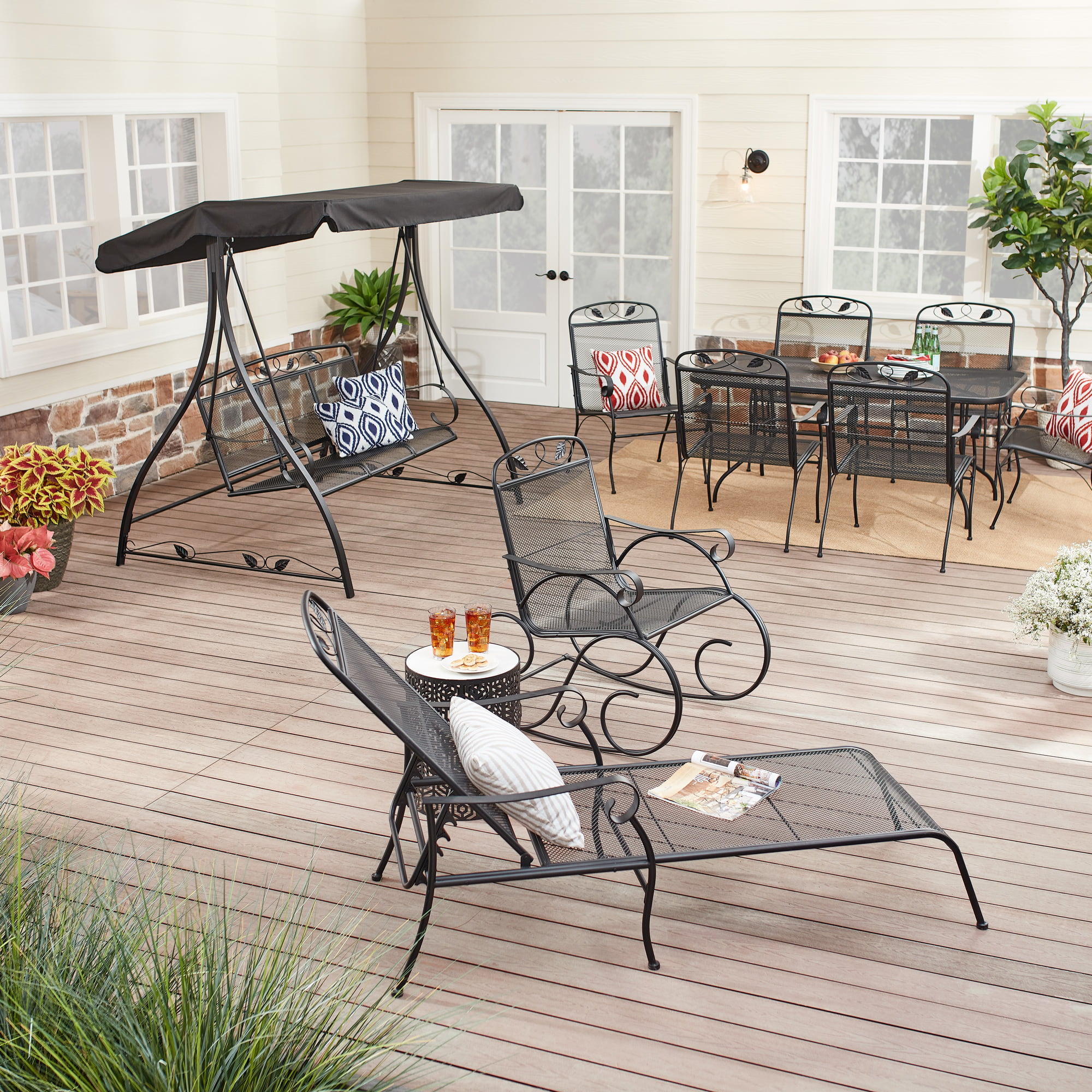 Mainstays Jefferson 7-Piece Outdoor Dining Set， Black， Box 1， Chairs， Set of 6