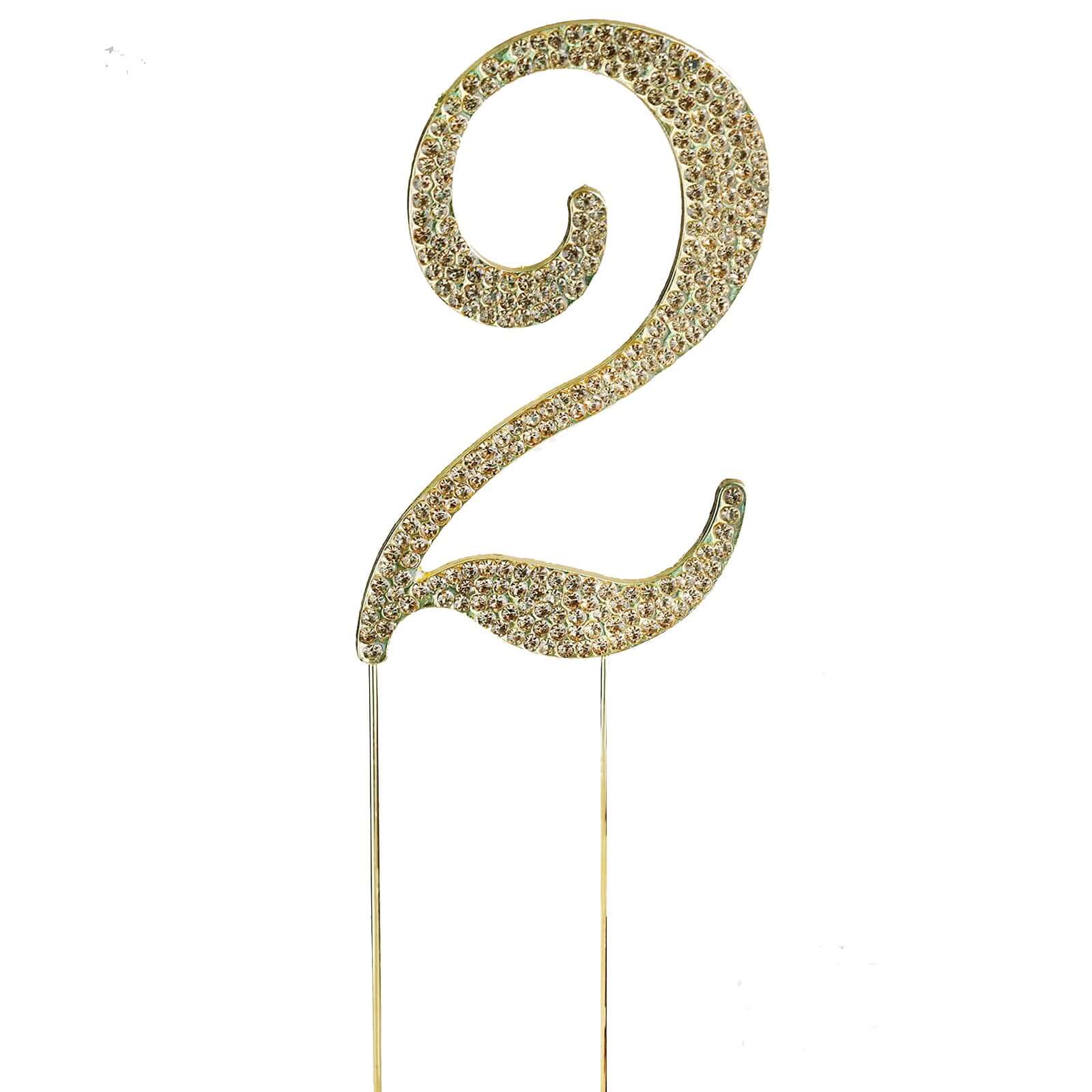 Gold Rhinestone Monogram Letter and Number Cake Toppers 4.5