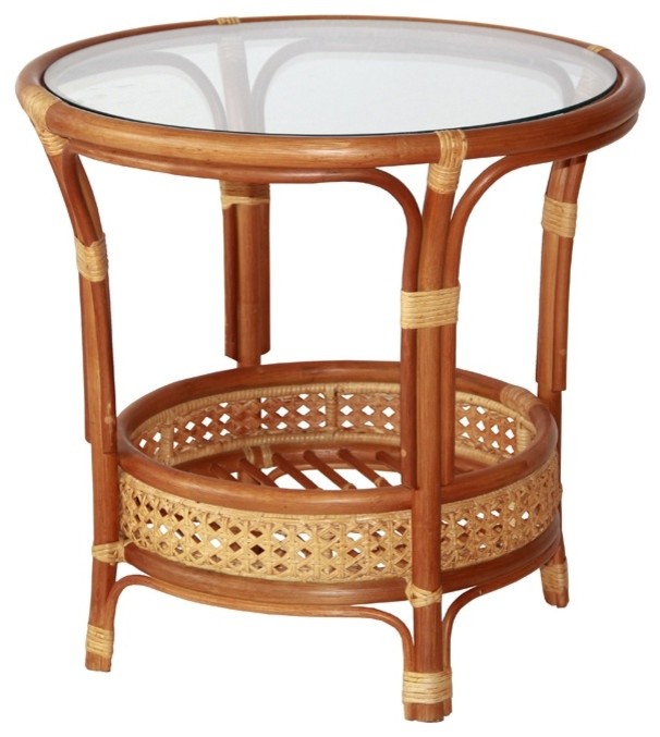 Pelangi Round Rattan Wicker Coffee Table With Glass   Tropical   Coffee Tables   by RattanUSA  Houzz