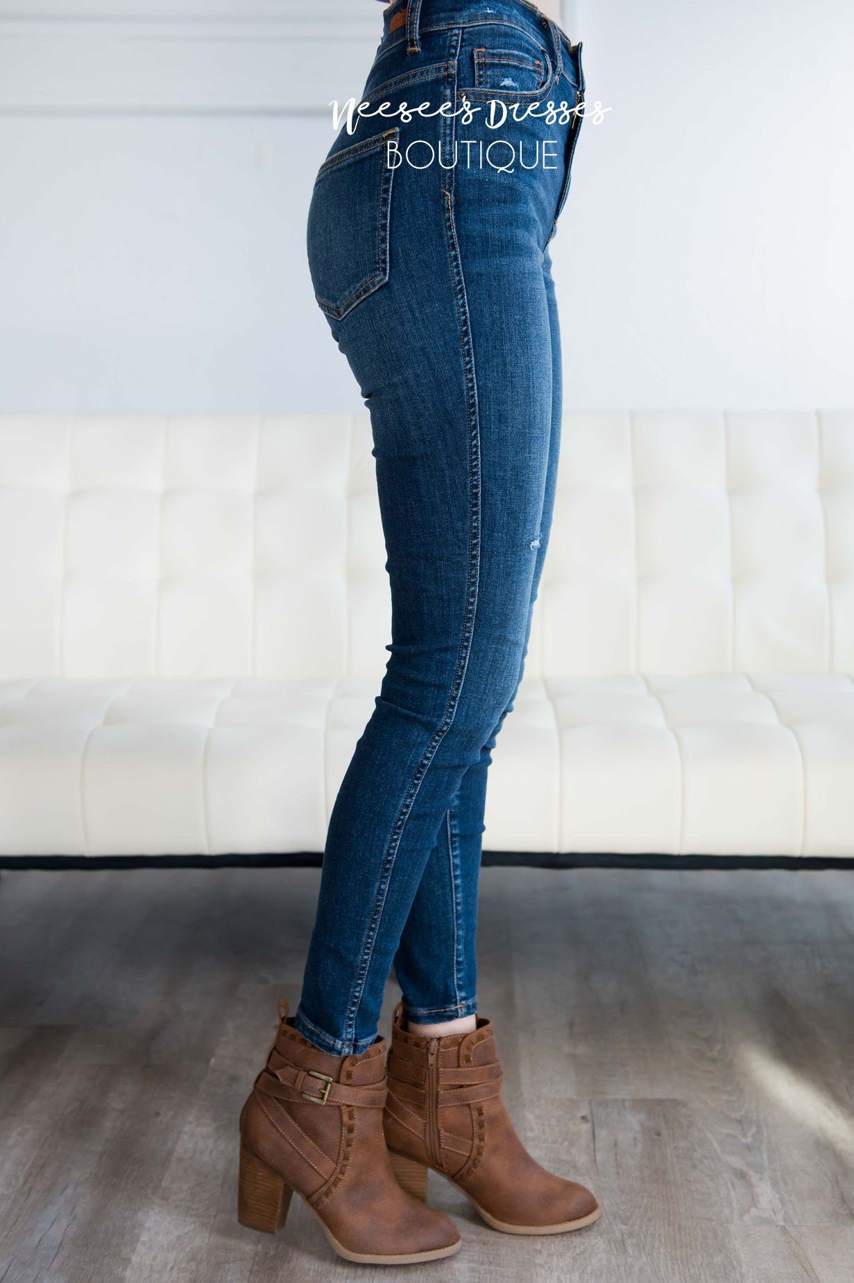 High Rise Medium Dark Wash Skinny Jean