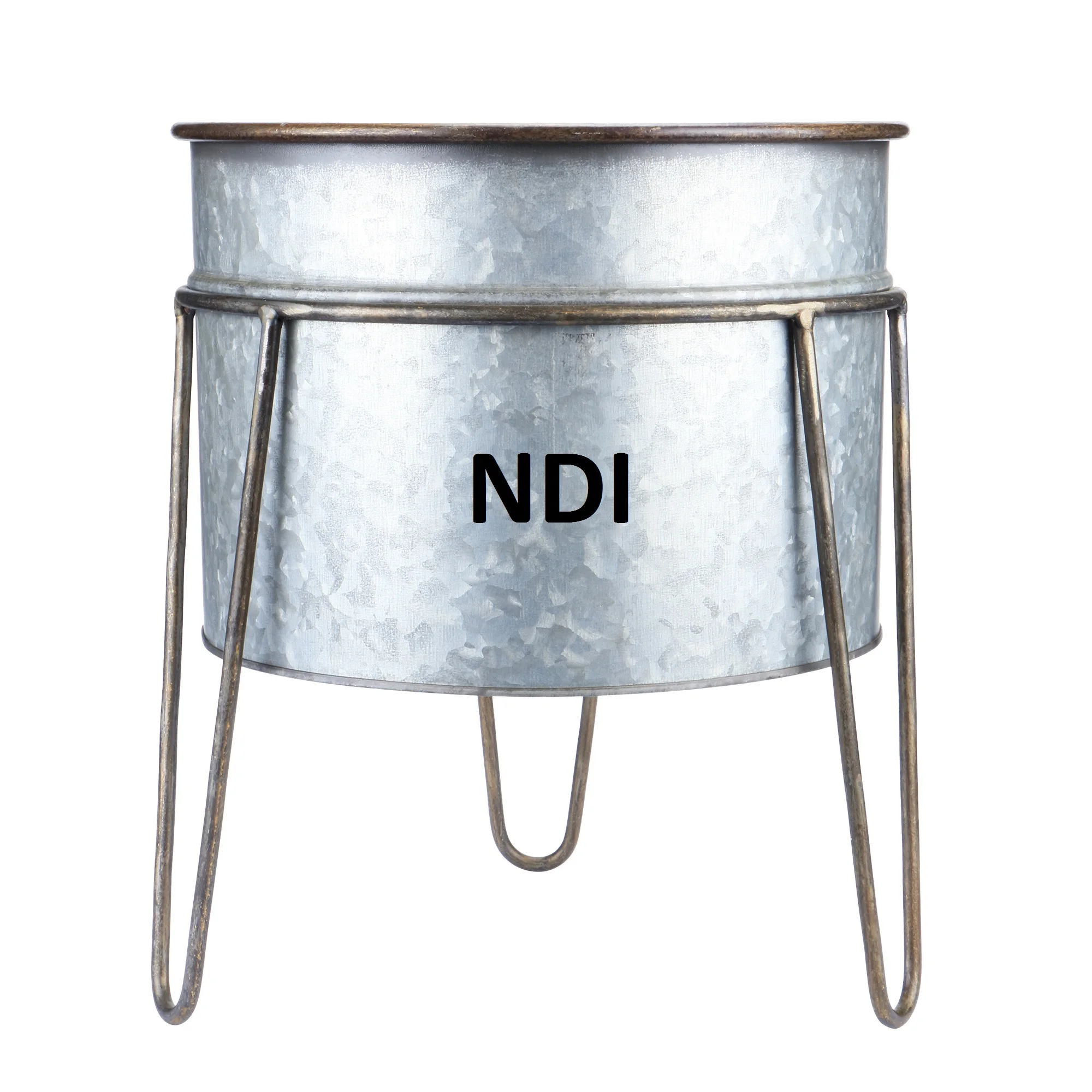 Elegant Design Galvanized Planter Pot With Iron Stand Rounded Shape Planter Pot For Indoor Or Outdoor Decoration