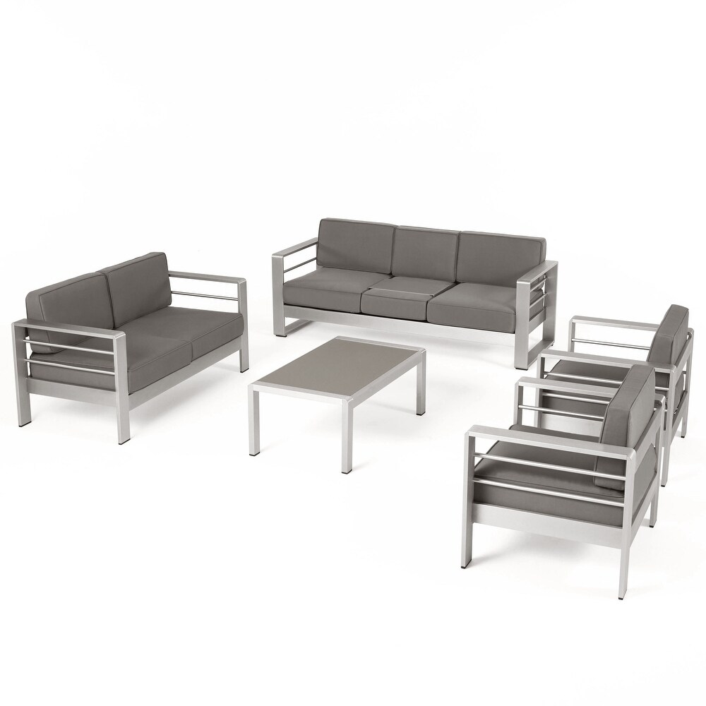 Cape Coral Outdoor 7 Seater Aluminum Patio Sofa Set with Coffee Table by Christopher Knight Home