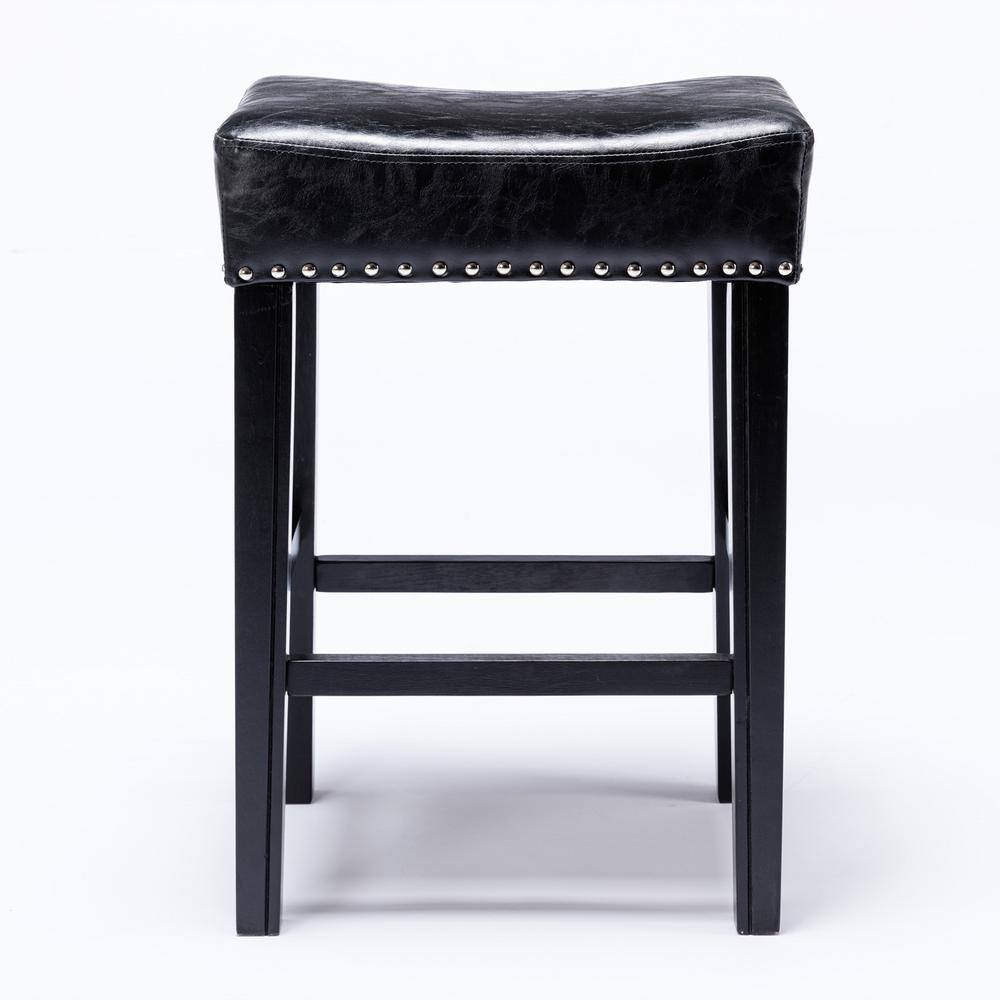 Counter Height 26 in. Black PU Bar Stools for Kitchen Backless Stools Farmhouse Island Chairs Set of 2 B712-STOOL-BLAC