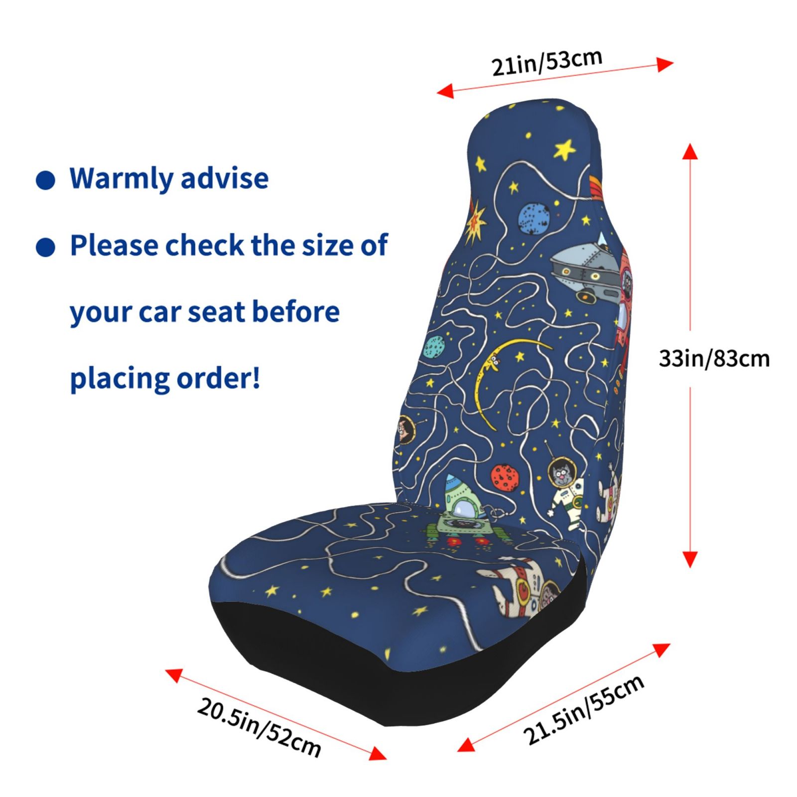 TEQUAN Front Seat Covers， Space Astronaut Cat Rocket Pattern 2 Piece Car Seat Cover Fit Most Car SUV Truck Van