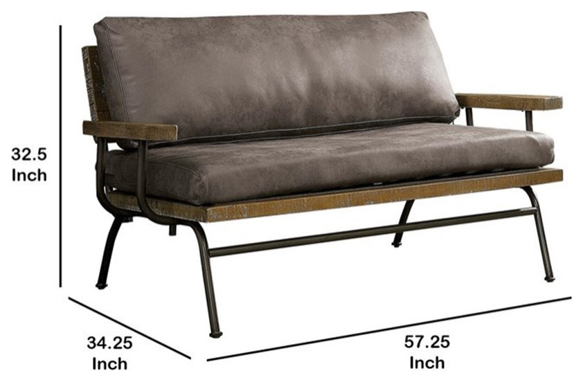 Benzara 57.25 quotUpholstered Transitional Faux Leather  ampMetal Loveseat in Brown   Industrial   Loveseats   by Homesquare  Houzz