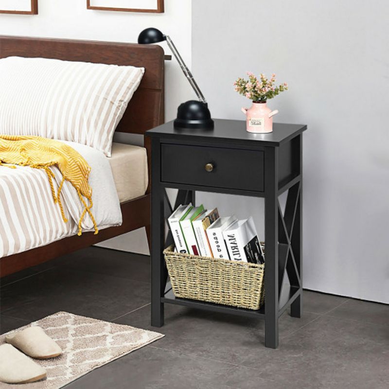 2pcs Bedroom Side End Nightstand With Drawer