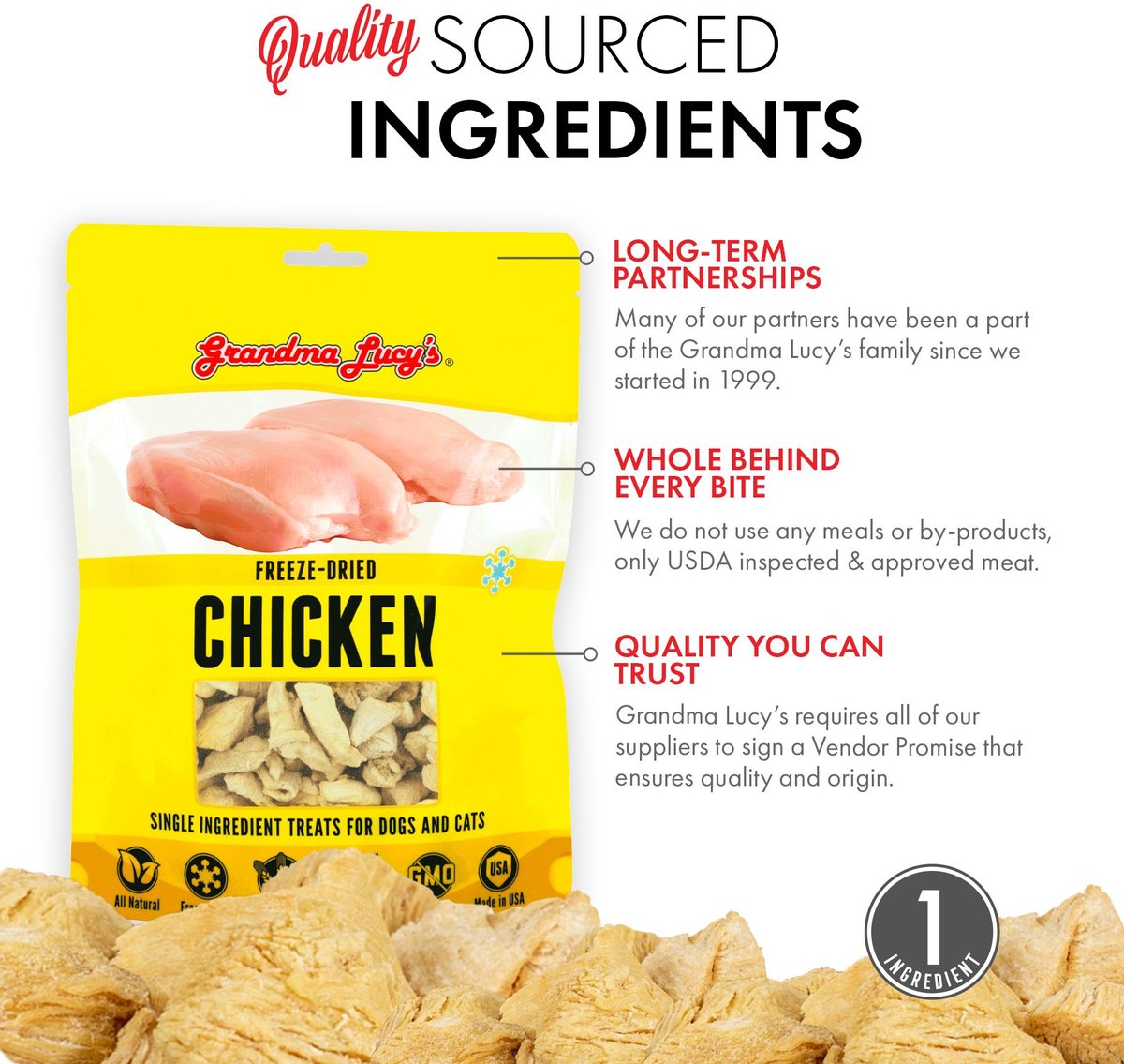 Grandma Lucy's Freeze-Dried Singles Chicken Dog and Cat Treats