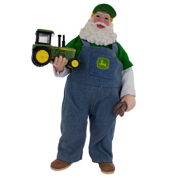 Kurt Adler 10 inch John Deere Fabric Mache Farmer Santa