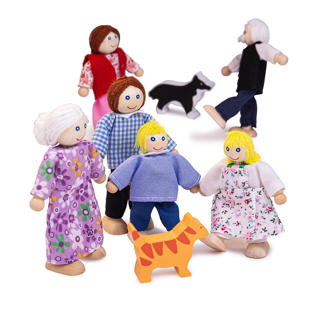 Bigjigs Toys Heritage Playset Wooden Doll Family Figure House Accessories Set