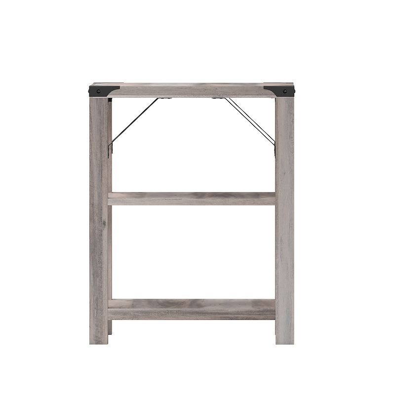 Flash Furniture Wyatt Modern Farmhouse Wooden 3-Tier End Table with Black Metal Accents