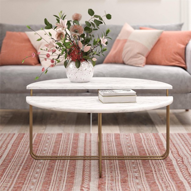 Athena Coffee Table White Marble Novogratz