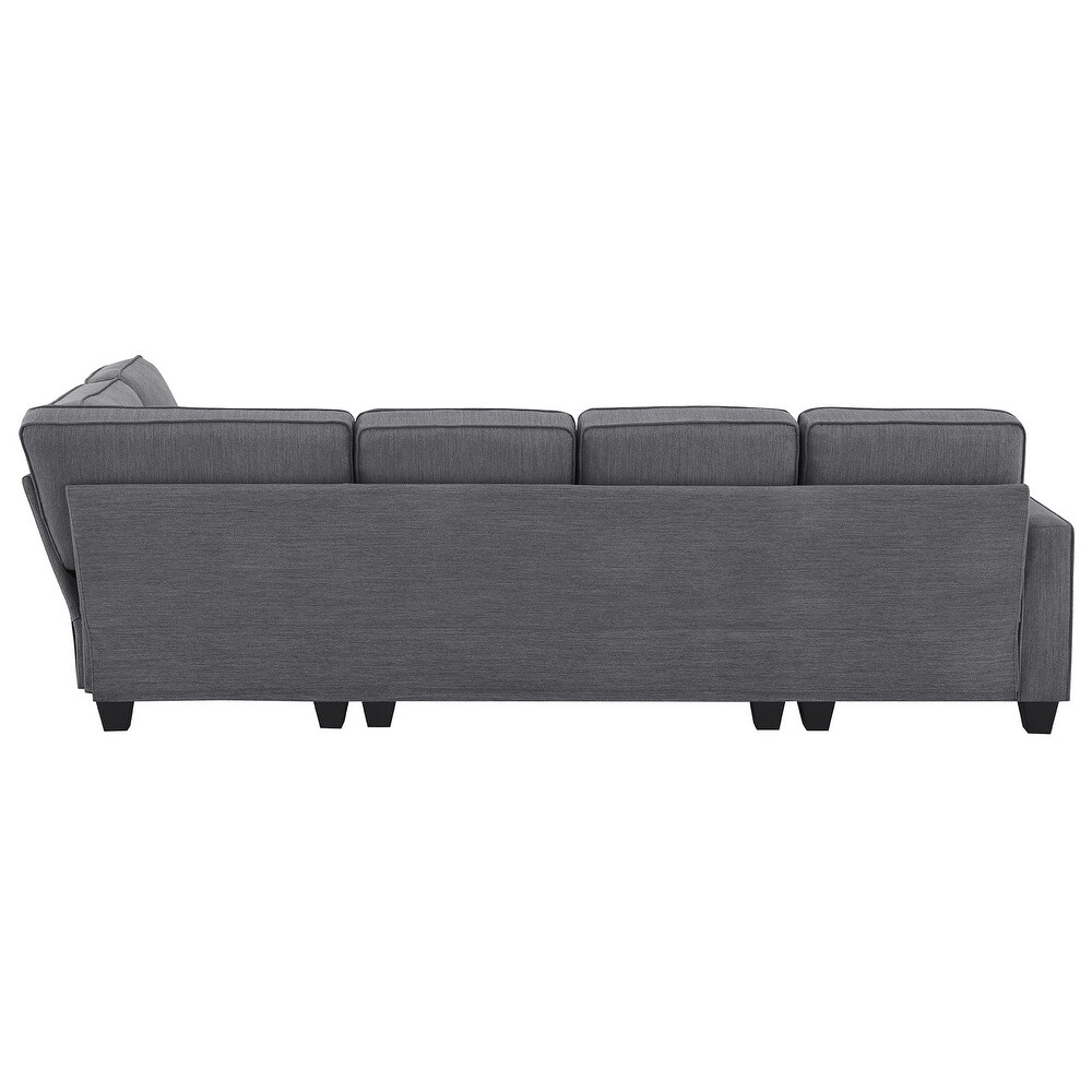 7 Seat Sectional Sofa Linen Fabric Couch Set with Ottoman